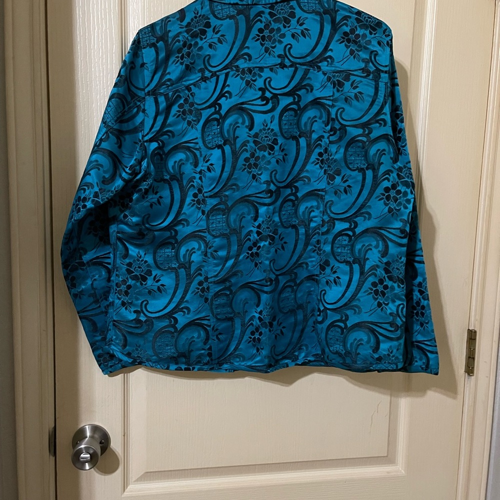 Chico’s embroidered Teal Dinner Jacket, Size 2 - Picture 5 of 6